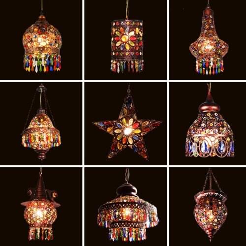 Mediterranean Style Decoration Handmade Turkish Pendant Light Glass Shades Mosaic Pendant Lamp For Bar Coffee Shop