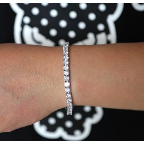 High quality Sparking AAA+ cubic zirconia prong setting cz chain tennis hip hop bling men women couple silver color bracelet