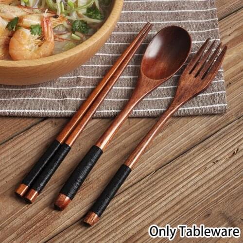 Handmade Japanese Natural Wood Chopsticks Spoon Set Wooden Tableware Set Long Handle Fork Chopsticks Portable Tableware Dropship