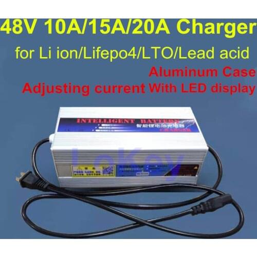 48V 10A 15A 13S 54.6V lipo 16S 58.4V lifepo4 Smart adjustable Charger With LED for lithium ion lifepo4 LTO lead acid battery