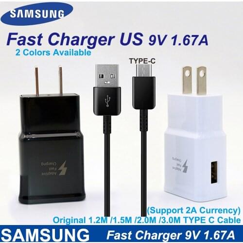 Samsung 9V1.67A Fast Charger US For S10 S9 Plus Fast Charger Travel Adapter 1.5M Type-C FAST Cable For Samsung Note 10 9 A50 A70