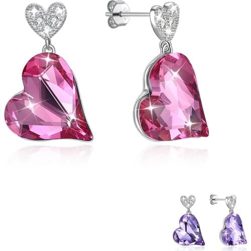 ZEMIOR 925 Sterling Silve Earrings Romantic Heart Austria Crystal Stud Earrings Anniversary Simple Fine Jewelry New Arrival