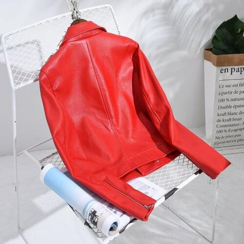 Biker Short 2020 Red Jacket Women Korean Pu Leather Coat Spring Abrigo Mujer FM0214060 Pph567