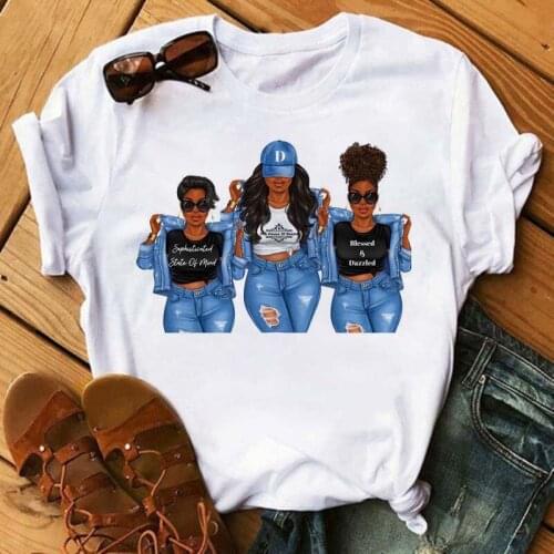 Fashion Women Black Girl Print Magic T Shirt Summer Short Sleeve Ladies T-shirts 90s Ulzzang Shirt Casual Round Neck Tee