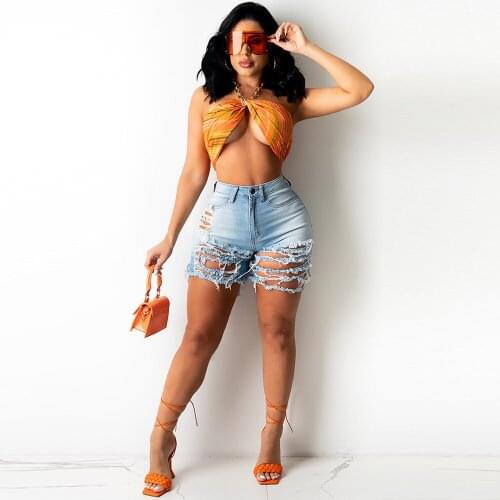 Streetwear Hollow Out Stretchy Ripped Jean for Women High Waist Push Up Fur-lined Biker Short Casual Summer Bodycon Denim Short