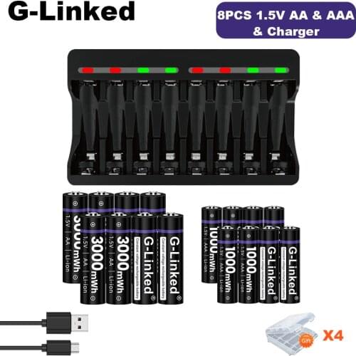 1.5V AA + AAA Li-ion Rechargeable AA Battery AAA Lithium 2100-3000mah For Torch Toys Clock Replace Battery +1.5V Battery Charger