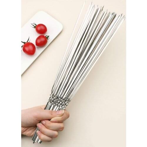 10pcs Reusable Round Stainless Steel Barbecue Skewers BBQ Needle Anti-skid BBQ Meat Sticks Outdoor Camping Picnic BBQ Tools