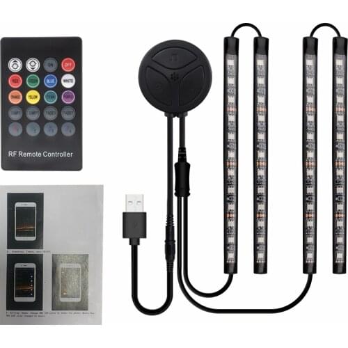 Car Led Lights Interior 4 Pcs 48 Led Strip Light For Car With USB Port APP Control Smart Phone Infinite DIY Music Microphone