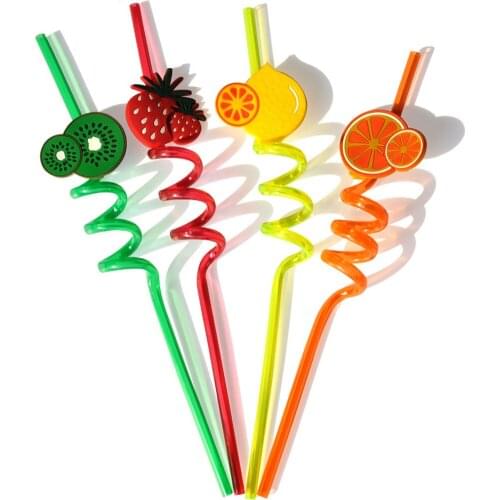 4 Pcs Plastic Colorful Drinking Straws Party Straws for Curly Cute Children Birthday Party Bar Drinking Straws