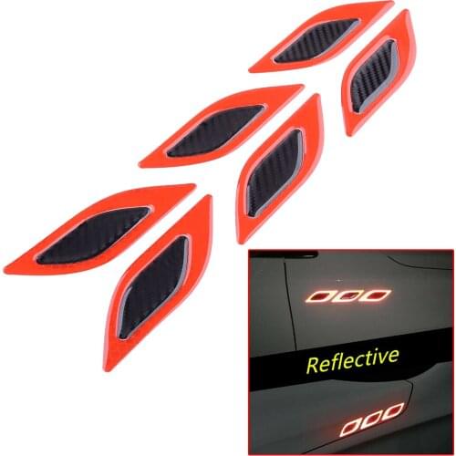 6Pcs Safety Reflective Tape Bumper Warning Mark Car Stickers Accessory Red Carbon Fiber Texture