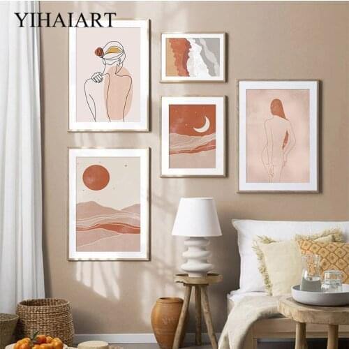 Nordic Boho Abstract Canvas Poster Sexy Woman Body Wall Art Print Moon Sun Artwork Picture Minimalist Painting Modern Home Decor