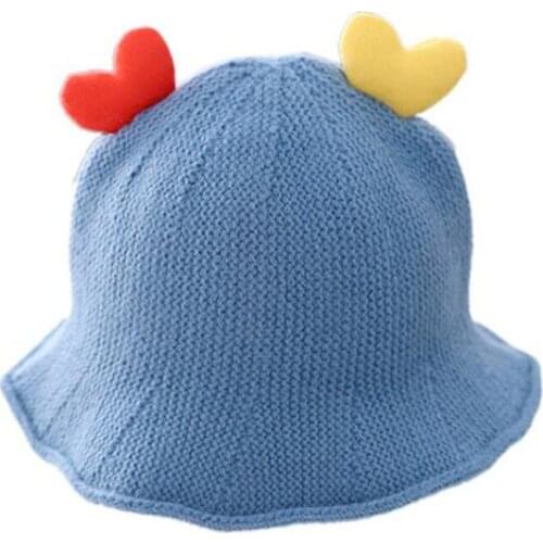 Baby Knitted Hat Boy Girl Love Heart Sun Cap for Toddler Kids Soft Cute Basin Sun Bucket Fishing Hats Solid Color 1-4 Years
