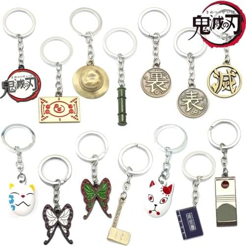 Anime Demon Slayer Kimetsu no Yaiba Keychain Cartoon Kamado Tanjirou Fox Metal Pendant Sabito Makomo Key Chain Keyrings llaveros
