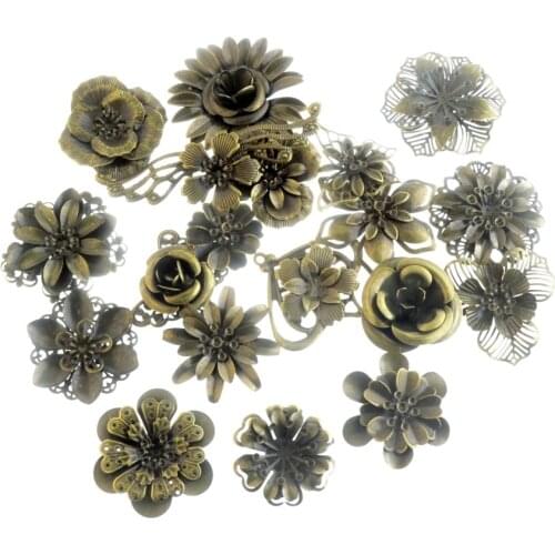 Free shipping 4PCs Antique Bronze Filigree Flower Wraps Connectors Embellishments Crafts Gift Decoration DIY