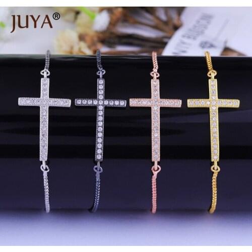 JUYA Jesus Christian charm copper zircon crosses cross chain bracelet fashion jewelry womens mens bracelet