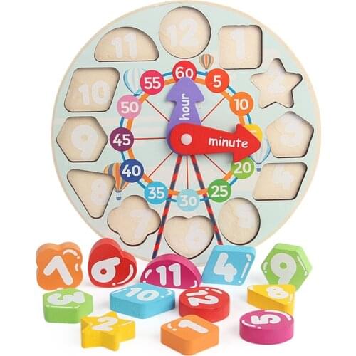 Baby Wooden toys alarm Clock children Cartoon Model Digital Clock Montessori Early Education Educational Gift Learning Toys