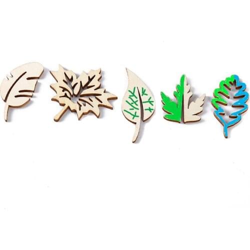 Diy Mix Leaf Wooden Chips Embellishments Scrapbooking Crafts Supplies Handmade Leaves Art Graffiti Button 50pcs /pack