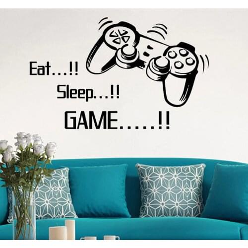 Eat Sleep Game Letters Vinyl wall Sticker Joystick Gamepad Gamer Wall Art Design Decal Teen Kids Room mural 20Jan14