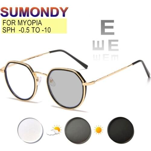 Astigmatism Customized Myopia Glasses Prescription -0.5 TO -10 Women Men Nearsighted Spectacles Photochromic Anti Blue Ray UF122