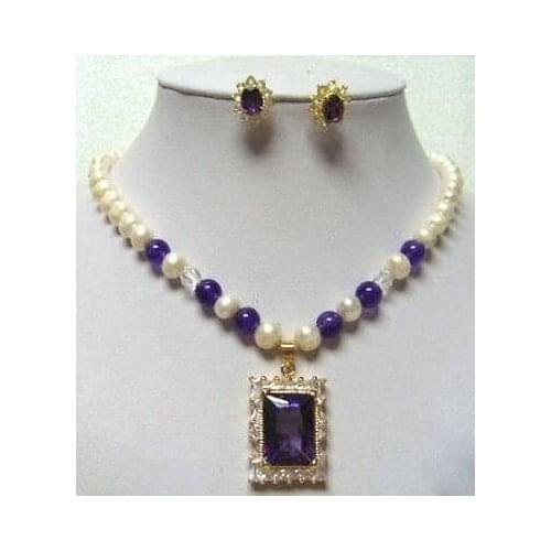 7-8MM FW pearl jade pendant necklace earring set > plated watch wholesale Quartz stone CZ crystal