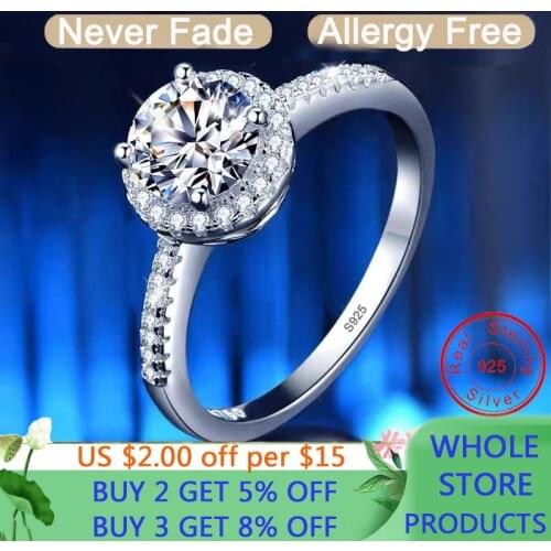 LMNZB Classic Round Silver 925 Ring With 1 Carat Zirconia Diamond Engagement Wedding Rings For Women Formal Party Fine Jewelry