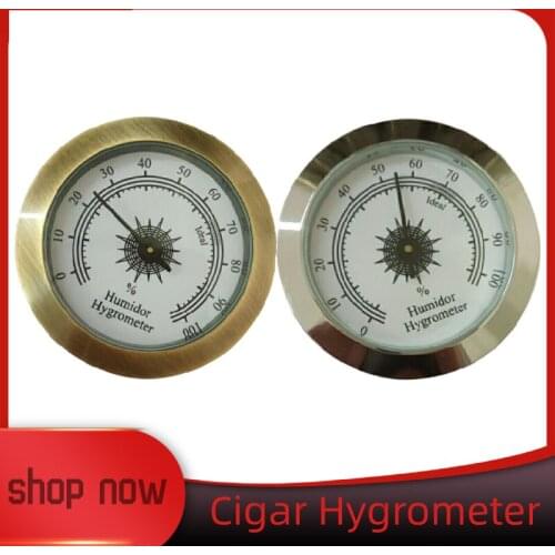 Hot Selling 50mm Round Glass Analog Hygrometer For Humidors Gold For Guitar Violin Cigar Tobacco Care Tools