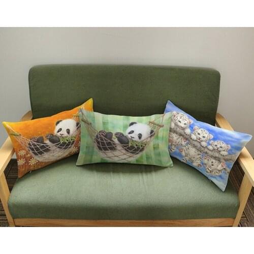 Cute Panda Pink Orange Green Decorative lumbar Waist Pillows Cases Home Decoration Rectangle Little Tiger Car Cushion Covers