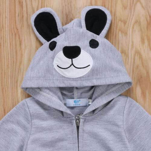 Cute Bear Newborn Infant Baby Boy Girl Kid Hooded Romper Zipper Jumpsuit Clothes Outfit