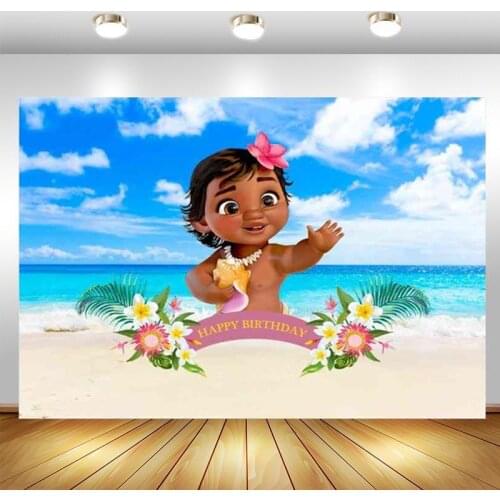 Moana Backdrop Ocean Beach Blue Sky And White Clouds Princess Girls Birthday Party Custom Photo Background Booths Studio Props