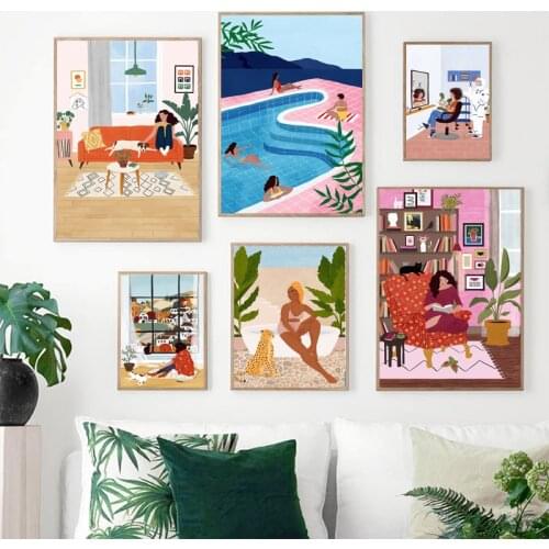 Fashion Abstract Moroccan Yoga Girl Plant Flower Wall Art Canvas Painting Posters And Prints Wall Pictures For Living Room Decor