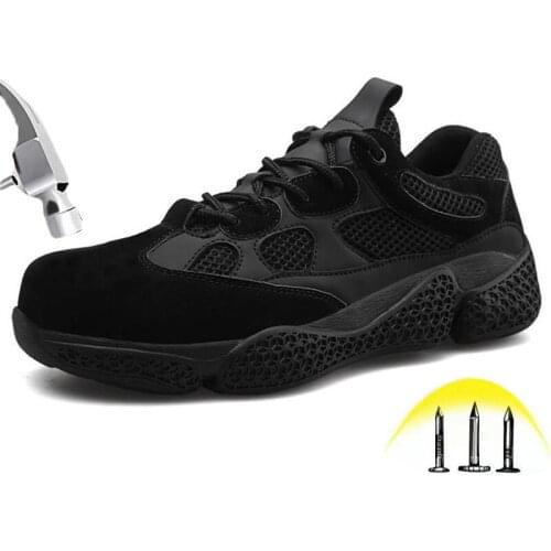 Fashion Breathable Working Shoes For Men Women Anti-smashing Anti-piercing Safety Shoes Warm Suede Leather Protection Sneakers