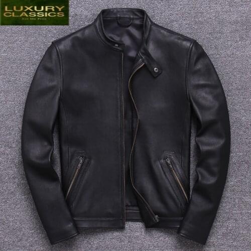 Natural Genuine Leather 100% Jacket Men Winter Spring Streetwear Sheepskin Coat Man Moto Biker Real Leather Jackets 681