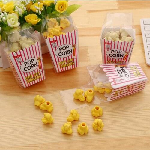 10bags Kawaii Pencil Erasers Lot Creative Popcorn Rubber for Kids Cute Stationery School Supplies Christmas Gift Children Prizes