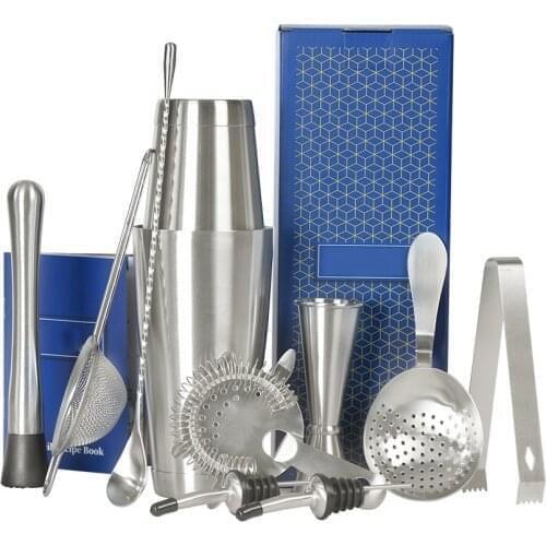 QUEENBAR Stainless Steel Cocktail Shaket Set Barware Bartender Boston Shaker Mixer Martini Cocktail Bartender Tool Set