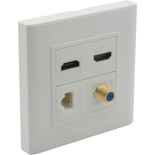 EU 86 Style 2 Ports HDMI V2.0 1 Port CAT6 RJ45 1 Port Coaxial F RG6 TV Female To Female Wall Plate