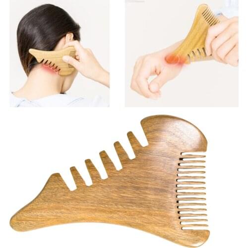 Natural Wooden Wide Tooth Hair Beard Pick Comb Wooden With Fantastic Handle Travel Antistatic for Scalp Massage