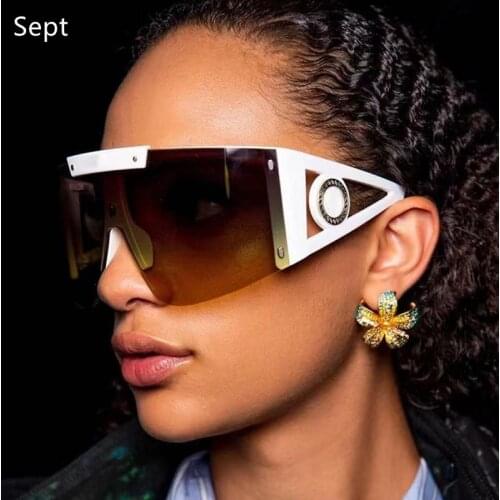 2021 New Luxury Brand One Piece Shield Sunglasses For Women Vintage Rimless Oversize Square Sun Glasses Female Pink Shades