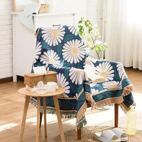 Floral Blanket Daisy Sofa Couch Throw Blanket With Decorative Fringe For Bed Usage Birthday Gift Airplane Home Car Multifunction