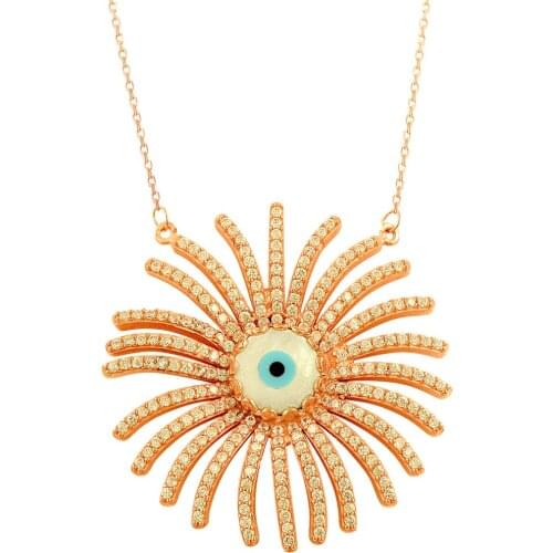 Sun Necklace Sunshine Charm Lucky Pendant Turkish Evil Eye Lady Bohemian 925 Sterling Silver Good Luck Boho Dainty Women