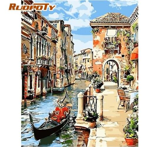 RUOPOTY DIY Painting By Numbers Seaside Landscape Picture Drawing Canvas 40x50cm Frame Modern Home Wall Decoration Photos