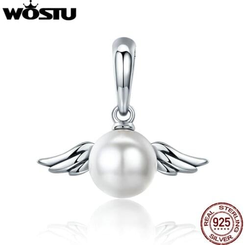 WOSTU Luxury 100% 925 Sterling Silver Naughty Angel Wing Feather Charm fit Charm Bracelet & Necklace Jewelry Making FIC381