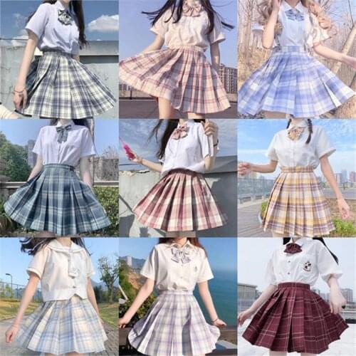 2021 Summer School Skirt For Teenage Girl Korean High Waist Pleated Skirts Gothic Cute Mini Plaid Skirt Women JK Uniform