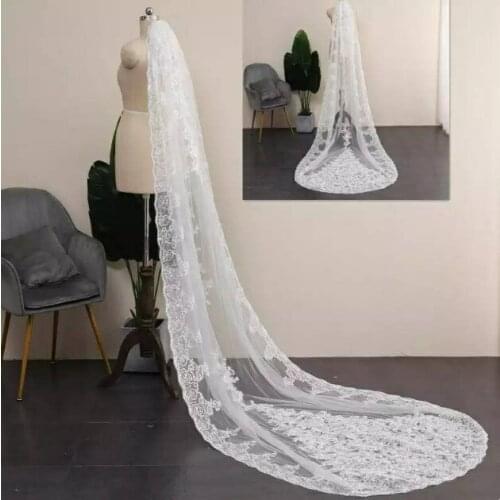 Chapel Wedding in white with Sparkly Embroidery-Bridal Veil, Veil,Crystal Veil,Chapel Wedding Veil-Long Embroidered Wedding veil