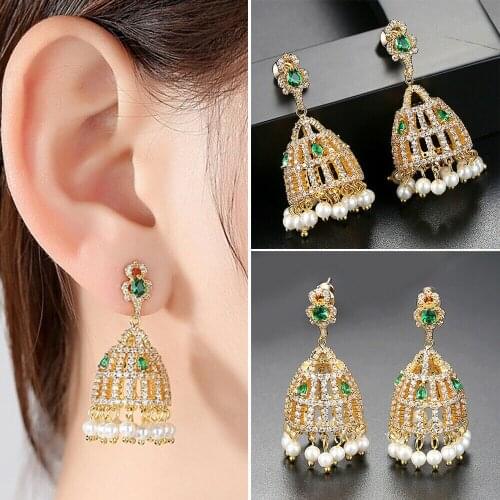 Bridal Jewelry Indian Jhumka Jhumki Small Bells Beads Tassel Drop Dangle Earring Crystal Fashion Women Ethnic Gypsy Earrings New