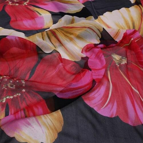 1 Meter Cloth Fabric With Large Flower Printed Mulberry Silk Georgette Scarf Sewing Material