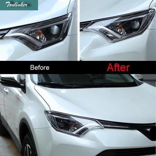 Tonlinker 2 PCS DIY Car styling NEW ABS chrome Front headlight light sticker cover Case for TOYOTA RAV4 2016 parts accessories