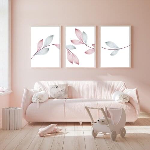 Bohemia Red and Blue Leaf Triptych Canvas Painting Warm Theme Wall Art Prints Posters and Pictures for Living Room Home Decor