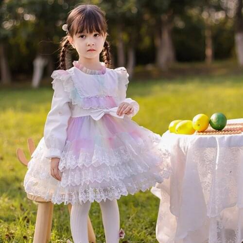 2021Spring Girls Princess Lolita Dress Kids Children Baby Lace Bow Pastel Party Cake Ball Gown Birthday Dresses Vestidos S11922