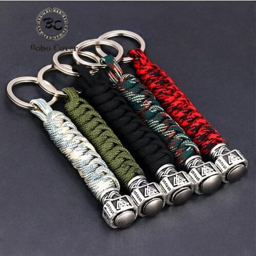 Vikings Rune mjolnir Keychain Outdoor Survival Kit Parachute Cord Keychain Paracord viking scandinavian Jewelry For Key Men gift