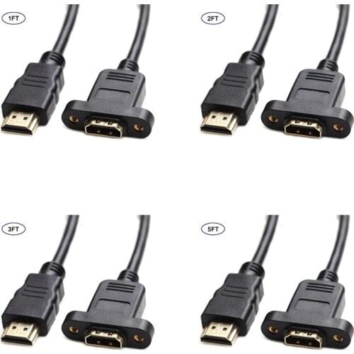 Hdmi Extension Cable High Speed Hdmi Male To Female Extension Wire Cord Hdmi Extender With Screw Nut For Panel Mount - Gold Plat
